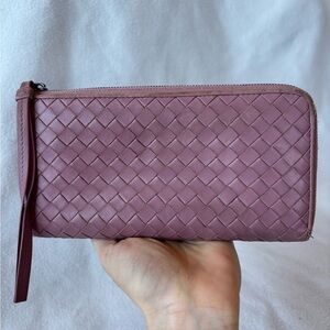 Bottega Veneta Blush Pink Intricia Leather Long Zip Wallet Mauve light Purple